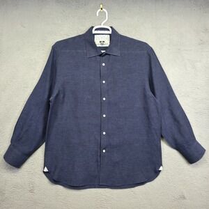 Joseph Abboud Linen Shirt Men XL Blue Long Sleeve Coastal Resort Minimalist